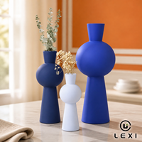 Ensemble de vases en céramique géométriques modernes, bleu mat et blanc, pour la décoration de la maison, centre de table pour le salon