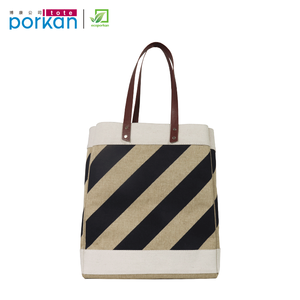 Bolsa de sacola de juta reutilizável, sacola de algodão para compras de linho com alça de couro de pu - Product Image 5