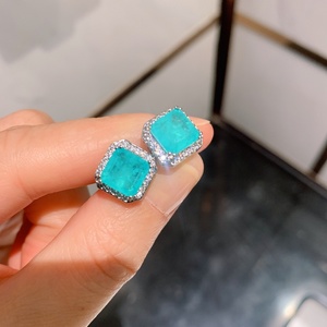 Wholesale Fashion Jewelry Eco-friendly Copper Princess Square Cut 8*8mm Green Zircon Minimal Square <b>Stud</b> Earring - Product Image 5