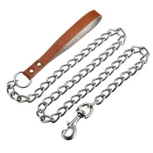 Outdoor Activities Chew Proof Premium Metal Pet Lead <b>Chain</b> Leash With Leather Handle for <b>Dog</b> - Product Image 2