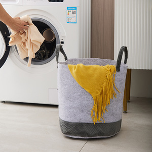 <b>Foldable</b> Laundry <b>Basket</b> Round 35x40cm Gray And Black Fabric Storage Bucket For Clothing Wardrobe Use - Product Image 3