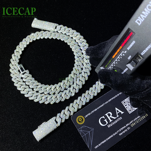 재고 VVS 모이사나이트 다이아몬드 브릴리언트 컷 925 스털링 실버 화이트 골드 도금 힙합 12mm 쿠바 링크 체인 목걸이 - Product Image 3