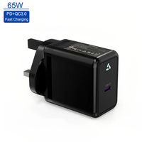 Cargador GaN de 65W con Enchufe para Reino Unido, Certificado UKCA, Puerto Único Tipo-C, Carga Rápida PD, Adaptador de Corriente para Pared, para Laptop, Teléfono, Tableta, Cámara