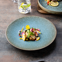Assiette à pâtes en grès émaillé bleu, fabriquée à la main par YAYU, qualité professionnelle pour restaurants, vente en gros, fournitures de restauration
