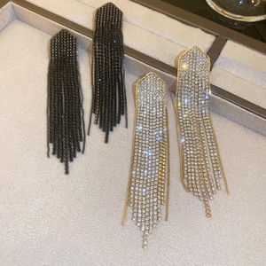 Xina-pendientes largos con borlas para mujer, aretes colgantes con diamantes de imitación azules y negros, accesorios de joyería - Product Image 5