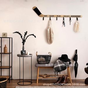 Wooden Hockey Stick Wall Mounted Coat Rack With <b>Hooks</b> For Kitchen Towel Storage - Product Image 4