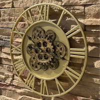 Horloge murale en métal créative surdimensionnée de 47 cm, style rétro, avec engrenages dynamiques, pour la décoration intérieure, horloge murale antique à engrenages mobiles, vente en gros d'usine