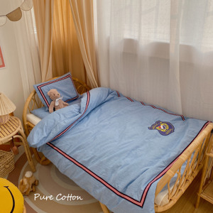 100% bông hiện đại màu xanh dễ thương Gấu ba-mảnh <span class=keywords><strong>bedding</strong></span> <span class=keywords><strong>Set</strong></span> với 400TC kháng khuẩn & bụi-proof tính năng cho các Trường Mẫu Giáo - Product Image 3