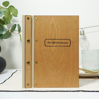Porte-menu classique en bois naturel, couleur bois, gravure personnalisée, logo de restaurant, café, dossier de menu en cuir A5, fixé avec des vis
