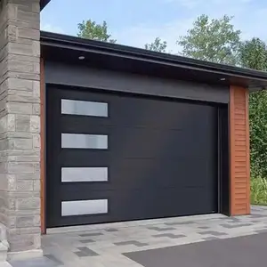 铝合金材质磨砂玻璃现代新款黑色组合板车库门钢化铝玻璃车库门