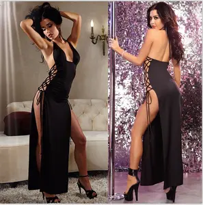 See Through Sexy Lingerie Hot Black Long Maxi Dress Sexy Underwear Erotic Lenceria Sexy Costumes Sleepwear