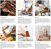 En stock, lot de 12 ustensiles de cuisine en teck naturel pour la cuisson, ustensiles de cuisine professionnels antiadhésifs, kit d'outils réutilisables