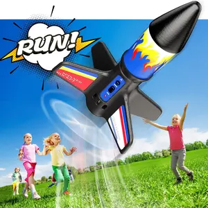 Lançador de foguetes elétrico para crianças, modelo voador elétrico de brinquedo, lançador de foguetes de até 150 pés com pára-quedas, terra segura