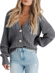 Femmes Chunky Tricot À Manches Longues Cardigan Marron Kaki <span class=keywords><strong>Noir</strong></span> Vert Blanc Mode Survêtement Pull Lâche Court Bouton Hiver - Product Image 4