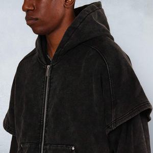 เสื้อฮู้ดดี้วินเทจคุณภาพสูง ผ้าหนา สไตล์สตรีท แต่งแพทช์ ซิปคู่ ทรงโอเวอร์ไซส์ ลุคเรโทร - Product Image 4