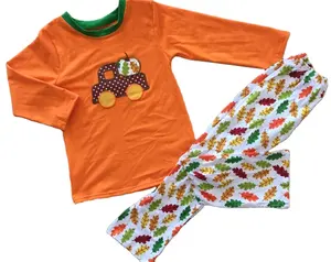 호박 옷 의상 자수 소년 도매 가을 옷 의상 어린이를위한 오렌지 셔츠