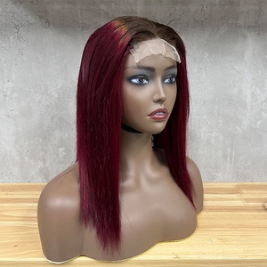 Perruque personnalisée couleur bordeaux ombré 4/99J, couleur vin 99J, tissage de cheveux humains lisses Fumi, extensions de cheveux avec closure en dentelle - Product Image 6