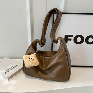 Multi-colored <b>leather</b> <b>large</b>-capacity shoulder bag, sweet style plush charm women's <b>handbag</b> series - Product Image 1