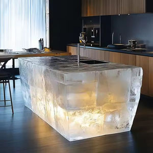 हल्के लक्जरी चमकदार एकीकृत रसोई द्वीप, बर्फ क्यूब पारदर्शी राल, होटल, क्लब, विला लक्जरी बार टेबल - Product Image 3