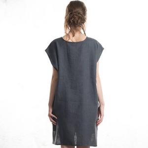 Atractiva Camiseta sin Mangas de Lino Color Carbón para Mujer, Estilo Bohemio, Corte Holgado, Cintura Natural, Ecológica, para Verano - Product Image 3