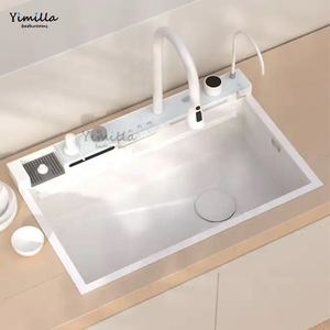 304 évier fait main en acier inoxydable anti-rayures Led <span class=keywords><strong>robinet</strong></span> cascade numérique touche de piano évier de cuisine multifonction avec lave-gobelet - Product Image 4