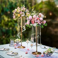 Support de fleurs artificielles en métal doré de 20/24/32/36/40in cristal centre de table de mariage décoration de mariage haut centre de table de mariage