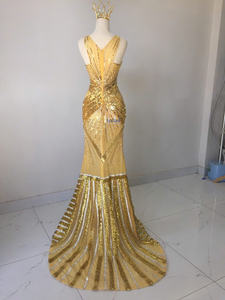 Vestido de noche de seda sin mangas estilo sirena con pedrería de alta gama, vestido formal de lujo para mujer - Product Image 4