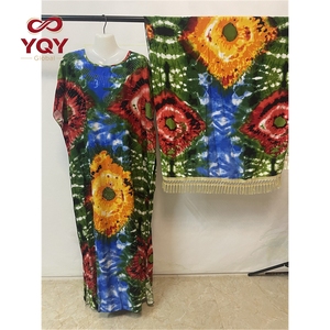 Nuevo Vestido Largo Talla Grande con Cuello <span class=keywords><strong>Barco</strong></span>, Adornos de Pedrería, Pañuelo para la Cabeza con Borlas, Túnica Fluida de Rayón Estampado Colorido - Product Image 6