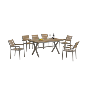 Ensemble <span class=keywords><strong>de</strong></span> table et <span class=keywords><strong>6</strong></span> chaises en plastique imitation <span class=keywords><strong>bois</strong></span>, résistant aux intempéries, pour l'extérieur, durable, pour <span class=keywords><strong>jardin</strong></span>, terrasse, <span class=keywords><strong>salon</strong></span>, hôtel - Product Image 2