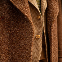 Abrigo de Lana 100% para Hombre, Color Marrón, Textura Mixta, Cierre Cruzado, Cinturón en la Cintura, Tejido de Lana Gruesa Cepillada, Estilo Retro de Caballero