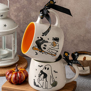 हेलोलीन कद्दू और भूत सिरेमिक मग, अलग आंतरिक ग्लेज़ के साथ स्पेक्केल्ड पोर्सिलीन ड्रिंकवेयर, घर के लिए उत्सव कॉफी कप - Product Image 4