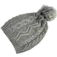 Chapeau d'hiver chaud en laine mélangée pour femme, bonnet en tricot jacquard avec pompon, doux, vintage, unisexe, adulte, gris, chapeau d'hiver pour femme