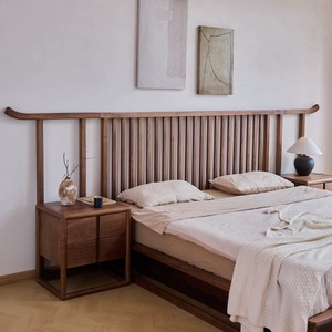 Nueva cama de madera de nogal negro de estilo chino, cama Retro Song <span class=keywords><strong>Dynasty</strong></span> Aesthetic1.5 metros de ancho, cama completamente neumática - Product Image 3