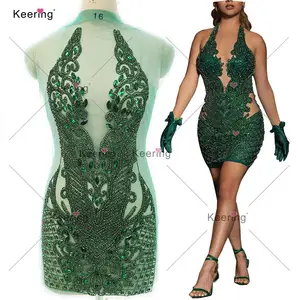 WDP-395 Keering 2024-Hot Sale Green Luxury-Appliques-Decorative Handmade Rhinestone Applique For Evening Party Dress