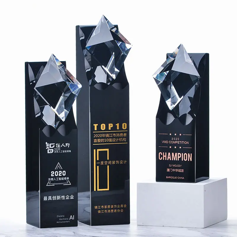 K9 nova promoção diamante base preta cristal de vidro troféu