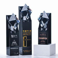Nouveau Trophée K9 en Verre Cristal Noir Diamanté, Base Ovale, Style Sportif, Poli avec Impression UV, Boîte Cadeau
