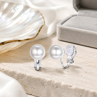 Anting-anting klip mutiara imitasi bulat besar klasik elegan warna perak tanpa tindik perhiasan pernikahan pengantin untuk wanita hadiah untuk perempuan