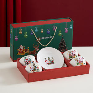 Cadeau de Noël, bols et assiettes en céramique, 4 bols et 2 assiettes, ensemble de vaisselle, Père Noël, vaisselle d'exportation - Product Image 5