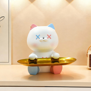 Happy Cat Storage Ornament Resin Desk Organizer With Gold Tray For Keys Cosmetics And Makeup Desktop Decor - Product Image 3