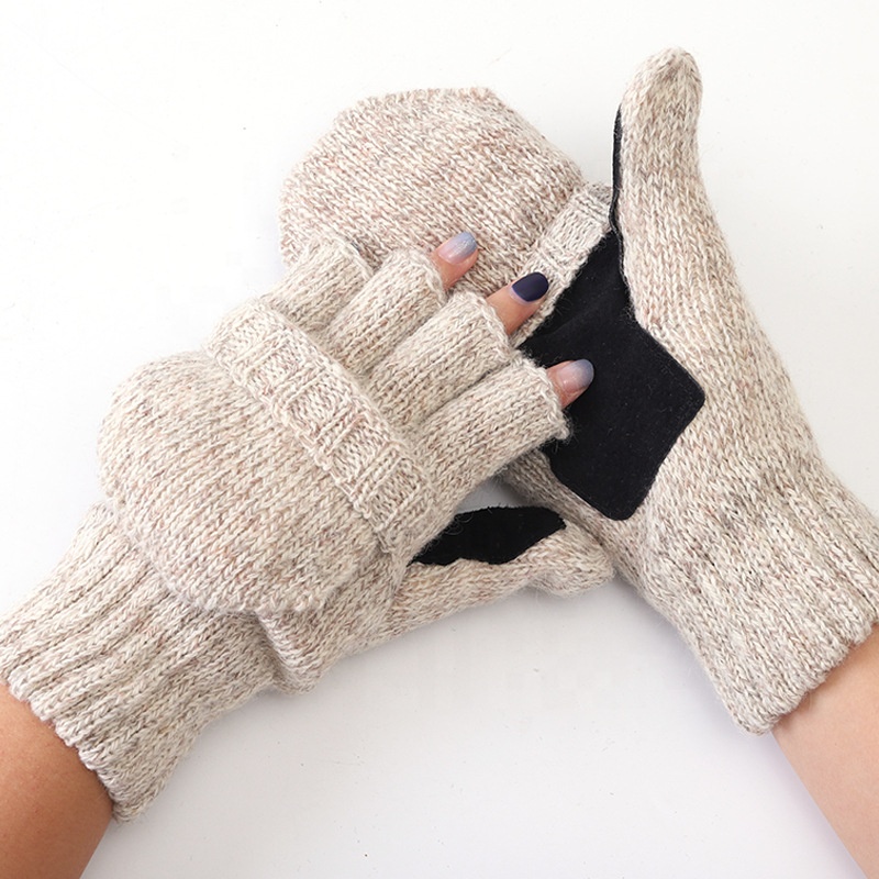 Зимние вязаные перчатки-трансформеры без пальцев шерстяные варежки перчатки теплые вязаные варежки для женщин и мужчин оптом