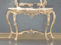 Table console en bois massif de style royal italien et français, sculpture en feuille d'or, marbre élégant, miroir d'entrée, table d'entrée