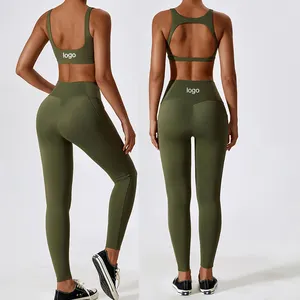 2023 Summer High Quality Gym Sets For Women Butt Lift 2 Bras Designs Leggins Fitness Clothing 80% Nylon Elastane Active Wear