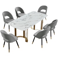 Ensemble de salle à manger moderne pour la maison, table à manger avec base en métal doré et chaises rembourrées douces