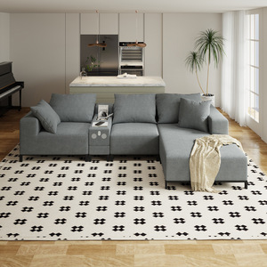 Canapé modulaire en forme de L, tissu en lin gris, rembourrage en éponge, meubles de salon - Product Image 1