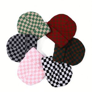 Bonnet en tricot à carreaux en fil filé, léger, 54 à 60 cm, pour l'hiver, style streetwear - Product Image 1
