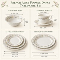 Service de table en céramique vintage de luxe avec motif floral et bordure surélevée pour la restauration hôtelière