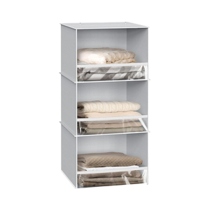 3棚ハンギングクローゼットオーガナイザーフロントストッパーグレー折りたたみ式衣類工具収納リネン布 - Product Image 6