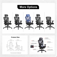 Chaise de bureau de direction moderne de luxe certifiée BIFMA, design ergonomique en maille pivotant, accoudoirs réglables en hauteur, pieds inclinables en nylon