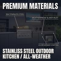 Muebles de Exterior, Gabinete de Cocina Plegable con Parrilla de 4 Quemadores, TV Inteligente, Sonido LED, Barbacoa de Acero Inoxidable para Azotea o Piscina