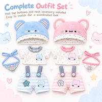 Ensemble de vêtements pour poupée personnalisé 10cm 20cm, tenue deux pièces en coton avec chapeau d'ours bleu et rose, vente en gros